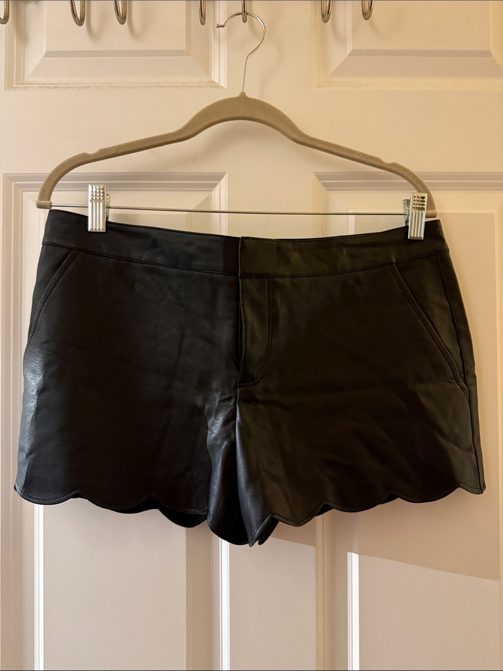 Club Monaco Faux Leather Black Scallop Hem Shorts